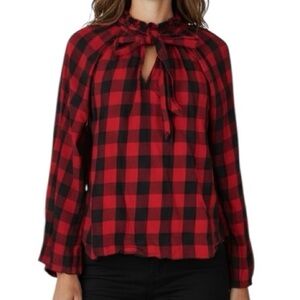 MADEWELL Buffalo Plaid Long Sleeve Tie V-Neck Flowy Top Size Medium
